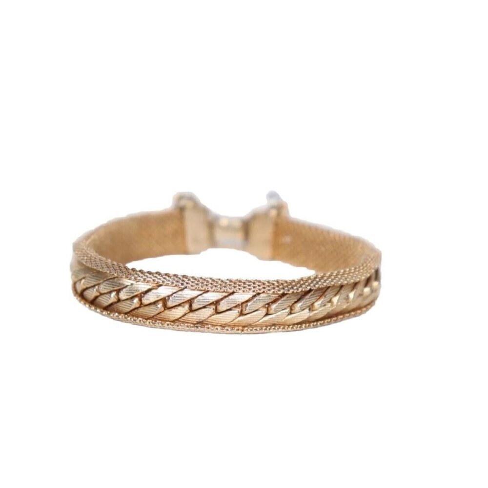 Vintage Fashion Jewelry Gold-Tone Chain Bracelet Woven Mesh Chain Bangle Cuff